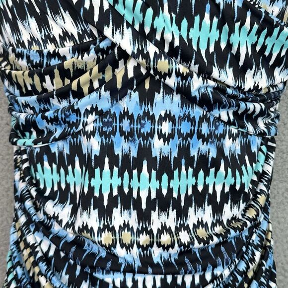 Fit 4U Swimsuit One Piece Sz 16 Blue Abstract Print Ruching Sweetheart Neckline - Picture 4 of 15